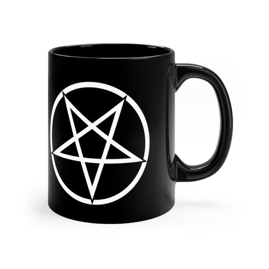 P&B Pentagram Coffee Mug, 11oz Ceramic, Quality Pentagram Cross Black Mug