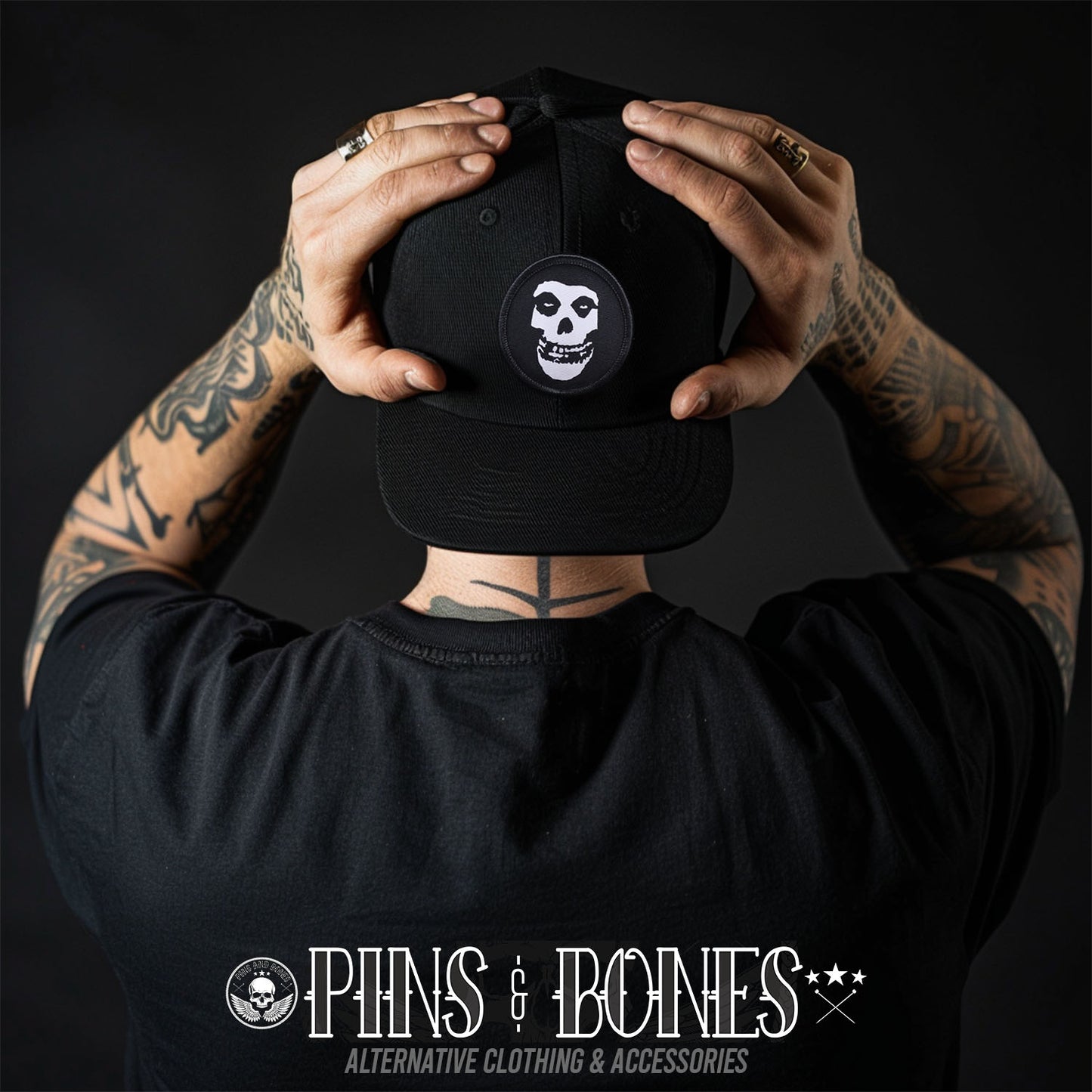 Pins & Bones Crimson Ghost Gothic Snapback Punk Rock Hat One Size Fits All, Occult Alternative Fashion Cotton Black