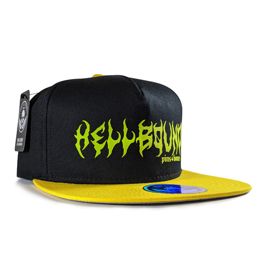 Pins & Bones Hellbound Hat, Hell Bound Cap, Black & Yellow Gothic Snapback Hat, One Size Fits All
