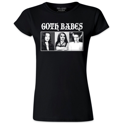 Pins & Bones Women’s Goth Babes, Morticia, Lily, Bride of Frankenstein Black Top