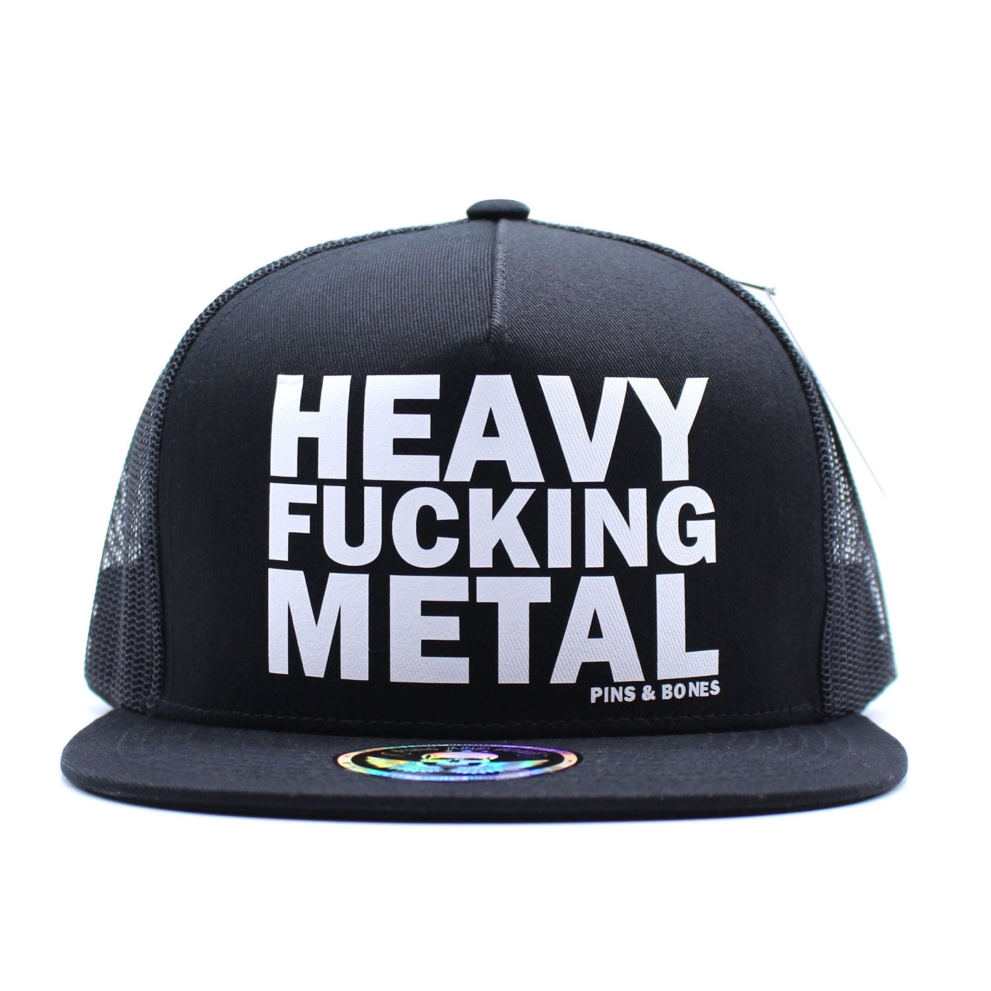 Pins & Bones Heavy Metal Hat, Alternative Fashion, Black Metal Snapback Hat, One Size Fits All