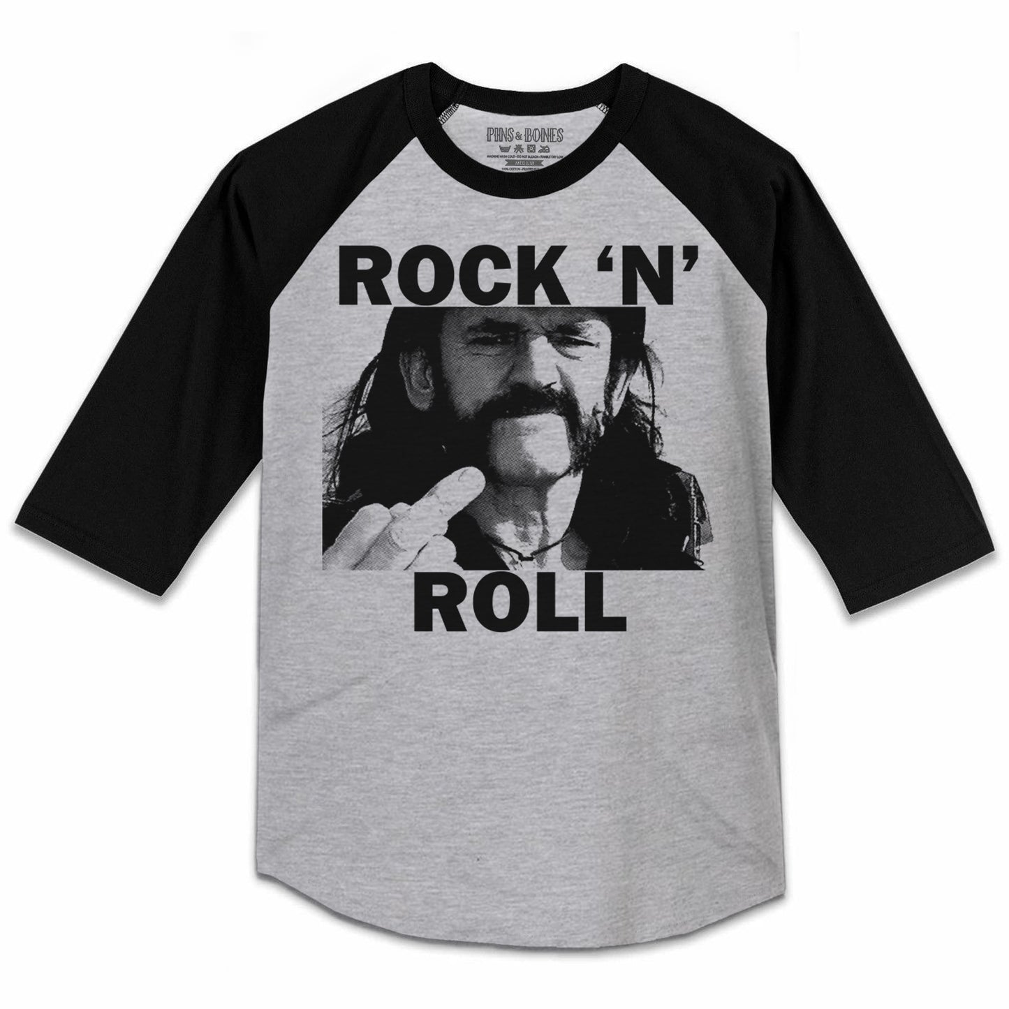 Lemmy Kilmister T-Shirt, Lemmy Baseball Rock n Roll Raglan Black and Grey, 3/4 Sleeve, Heavy Metal Tee