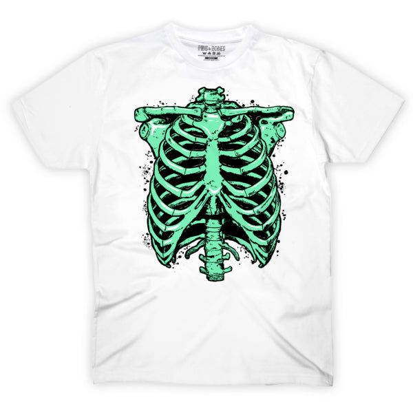 Pins & Bones Skeleton Shirt, Rib Cage and Inner Bones, Skeleton Clothing Themed White Cotton T-Shirt by pinsandbones.com