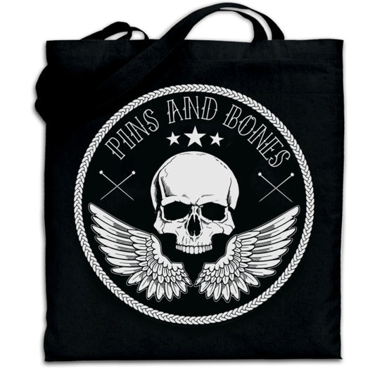Pins & Bones Brand Skull Carry All Canvas Tote Bag, Black by pinsandbones.com