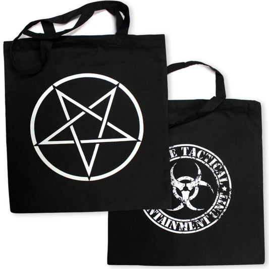 Pins & Bones Pentagram Star Zombie Unit 2 Pack Carry All Canvas Tote Bag, Black