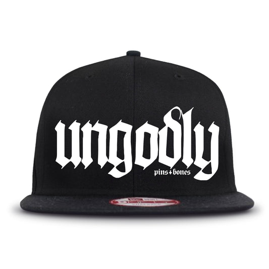 Pins & Bones Ungodly Goth Hat, Alternative Fashion, Black Gothic Snapback Hat, One Size Fits All by pinsandbones.com