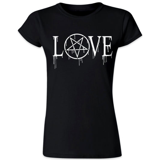 Pins & Bones Women’s Pentagram LOVE Star, Black T-shirt - Find more tops, shirts and accessories by visiting pinsandbones.com